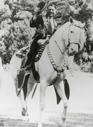 Adolfo Camarillo, co-founder of the town, riding a Camarillo White Horse