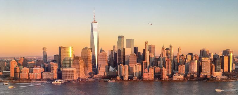 A beautiful view of the New York City Manhattan Skyline View of the Manhattan skyline in New York City
