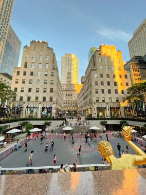 A view of the iconic Rockefeller Center skating rink The skating rink at Rockefeller Center