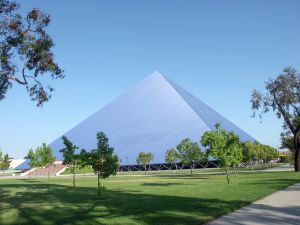 The iconic blue Walter Pyramid at Cal State Long Beach