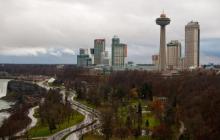 The skyline of Niagara Falls, Canada showing hotels and towers