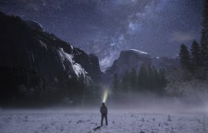 A view of the night sky with a blanket of stars over Yosemite