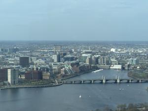 A view of the Boston skyline from the Prudential Center showing the Charles River below