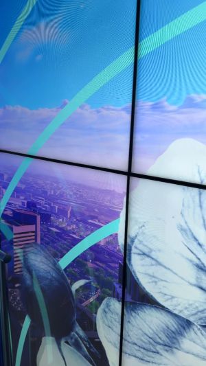 The immersive elevator at View Boston with scenic projections on the walls